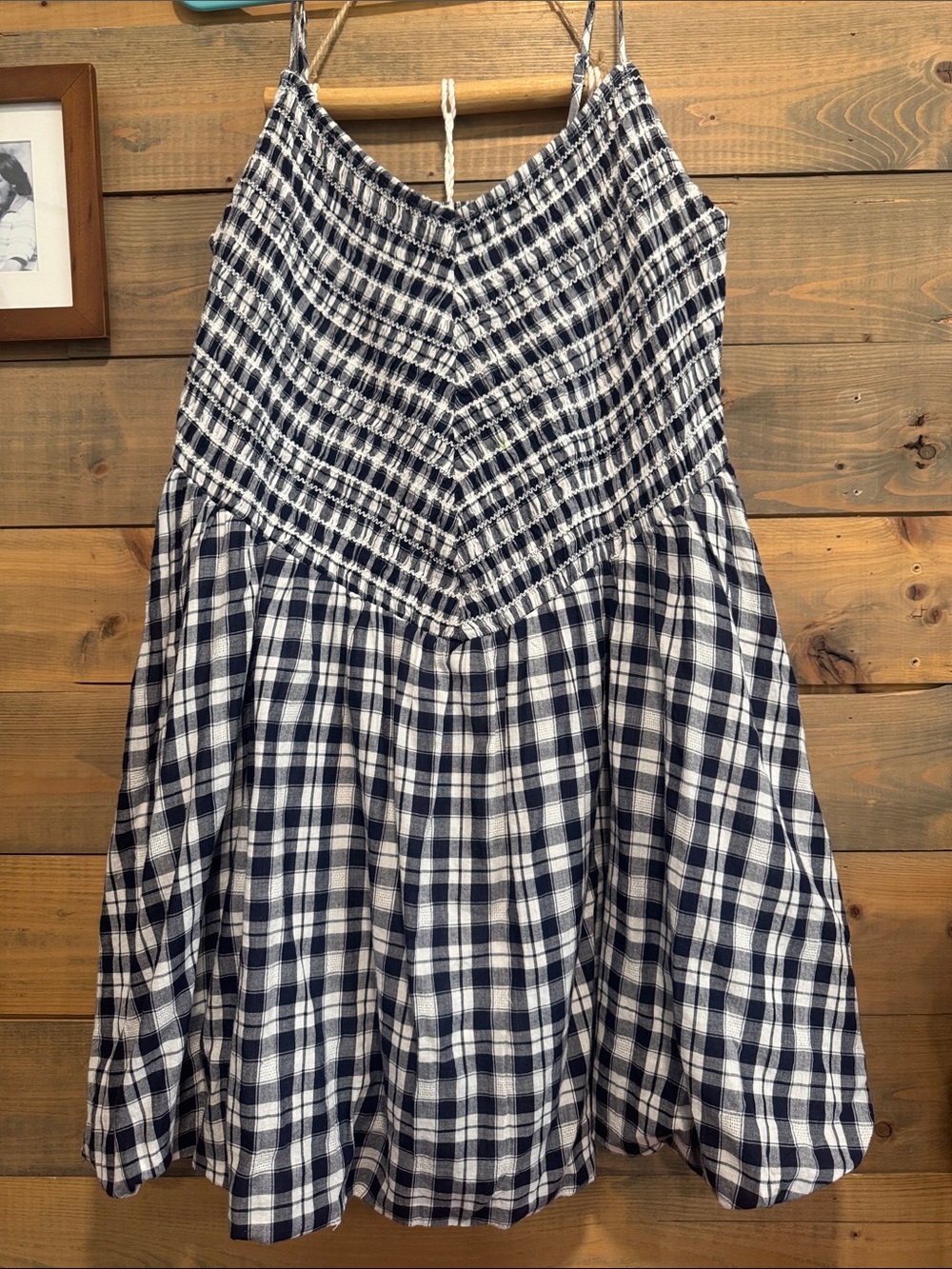 AEO Navy and White Plaid Sundress with Smocked Bodice